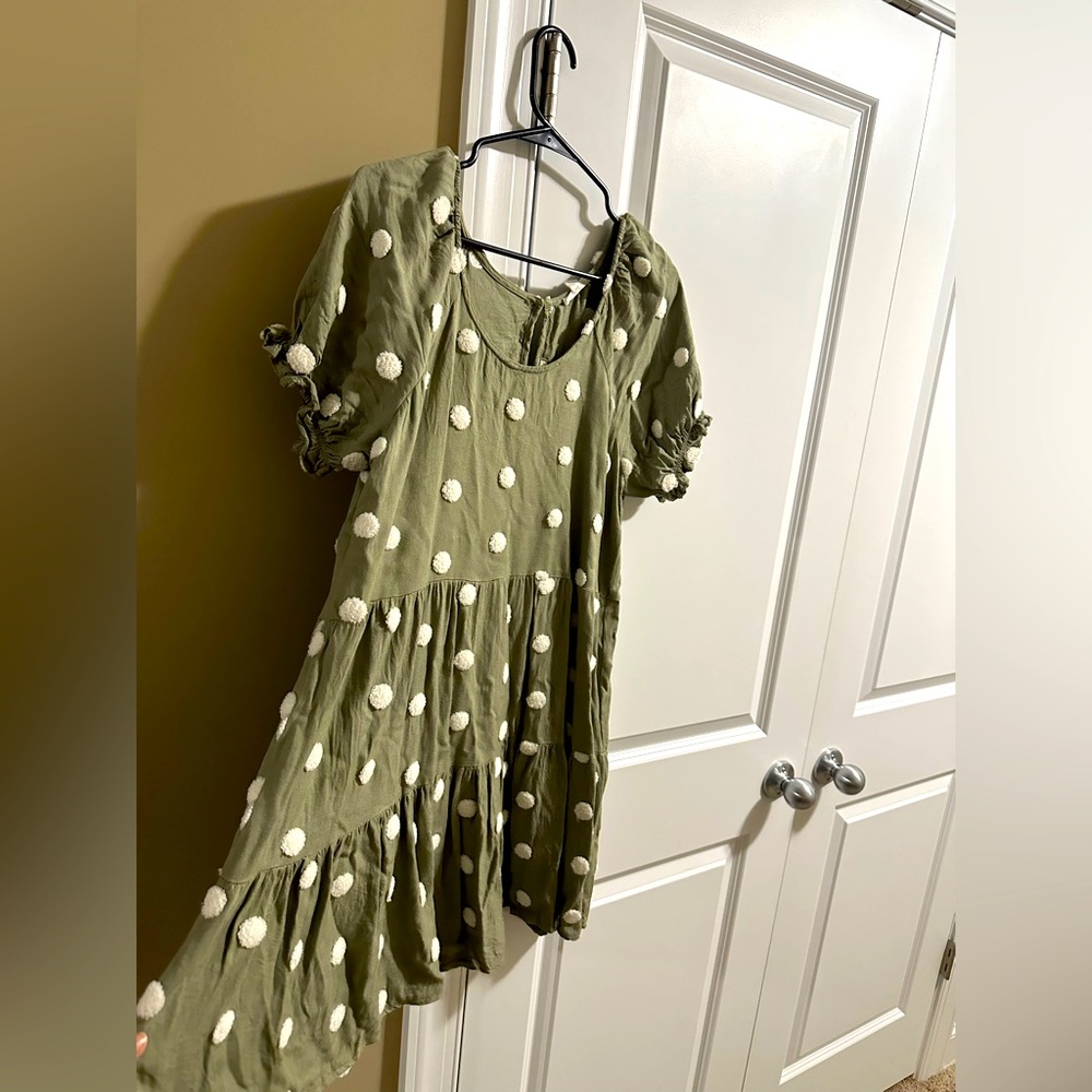 Light green with white polka dot dress size L